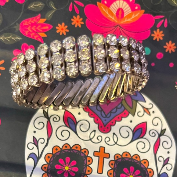 VINTAGE WHITE RHINESTONE BRACELET, ONE SZ - Picture 1 of 5